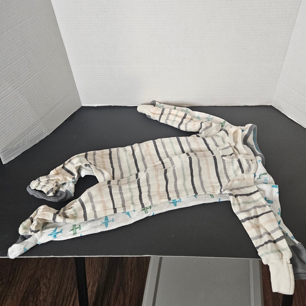 Cloud Island Striped Bodysuit - Cream and Gray Members Mark - Blue & White